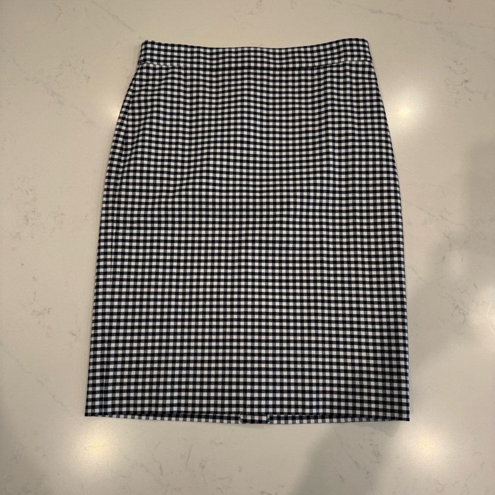 NWT : J.Crew No. 2 Pencil Cotton Stretch Skirt: Gingham Navy/White : 4